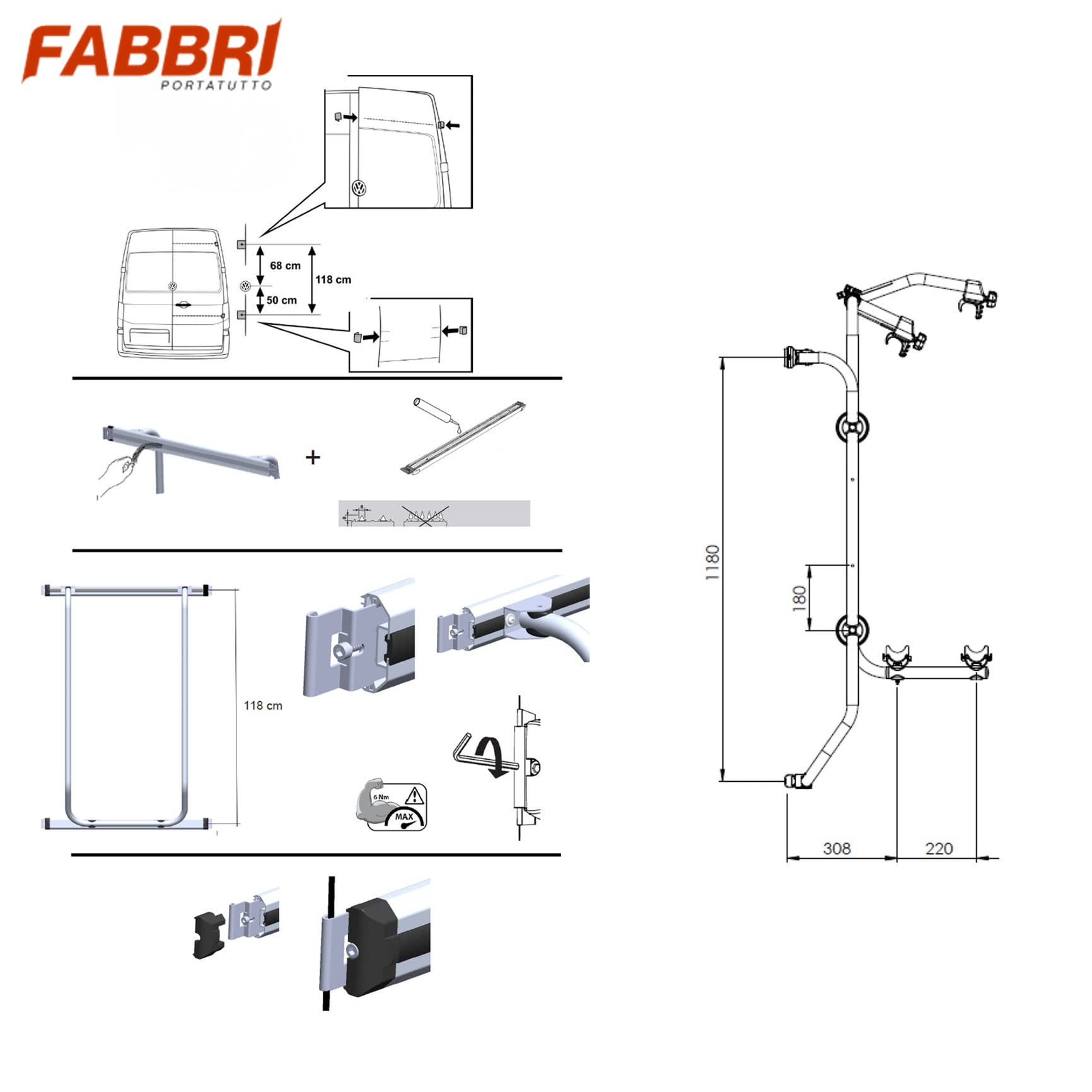 XIMPLIO Portabici posteriore Bici Ok MTB Van 6201837n di FABBRI per Ducato per Boxer, Nero