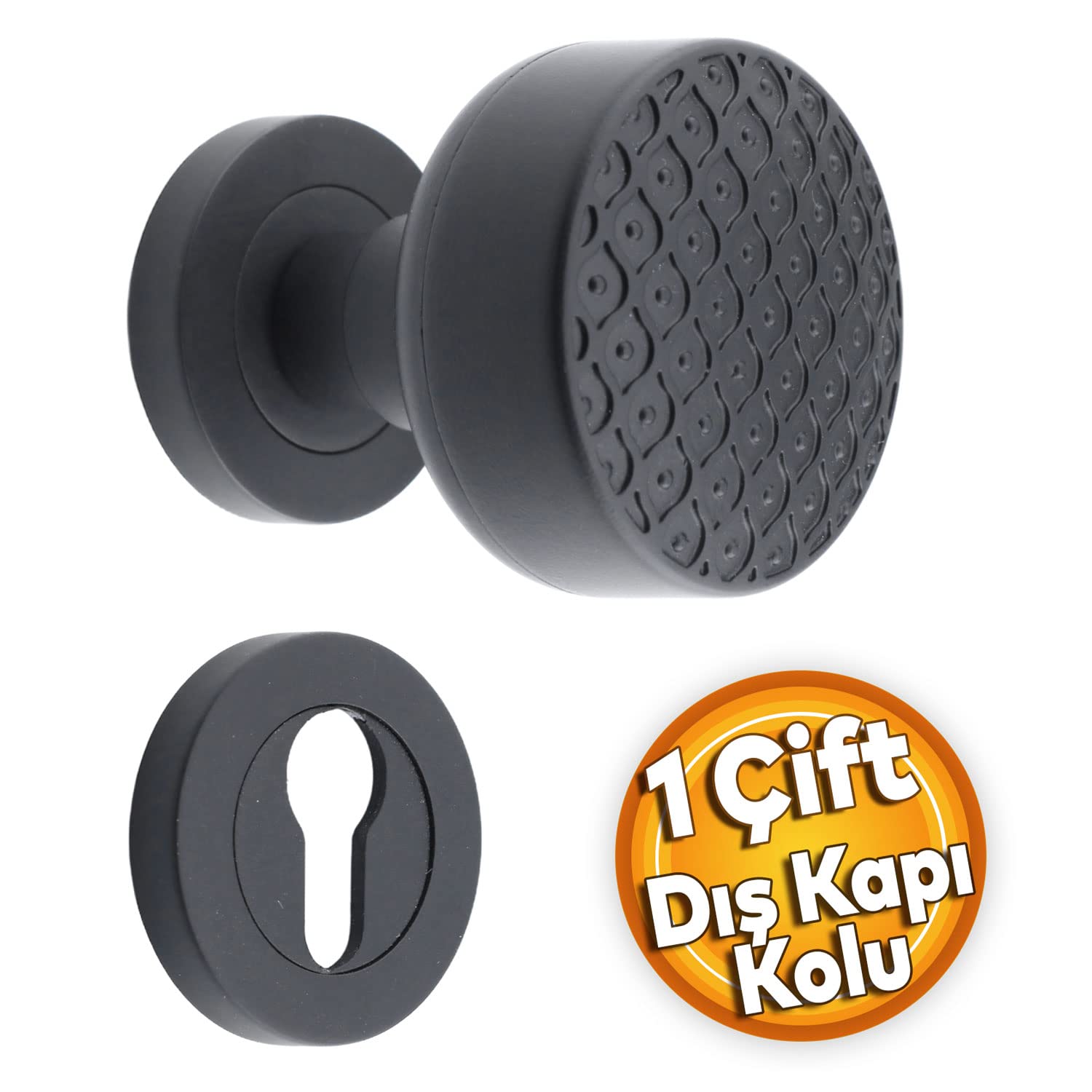 Badem10 Linda Dış Kapı Tokmağı Topuzu Kolu Metal Tokmak Siyah Kapı Kolu Yale Sağa Sola Uygun 1 Takım