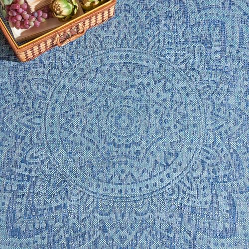 Image of SAFAVIEH Courtyard Collection 8' x 10' Navy / Aqua CY8734 Indoor /-Outdoor-Waterproof Easy-Cleaning Patio Backyard Mudroom Area-Rug