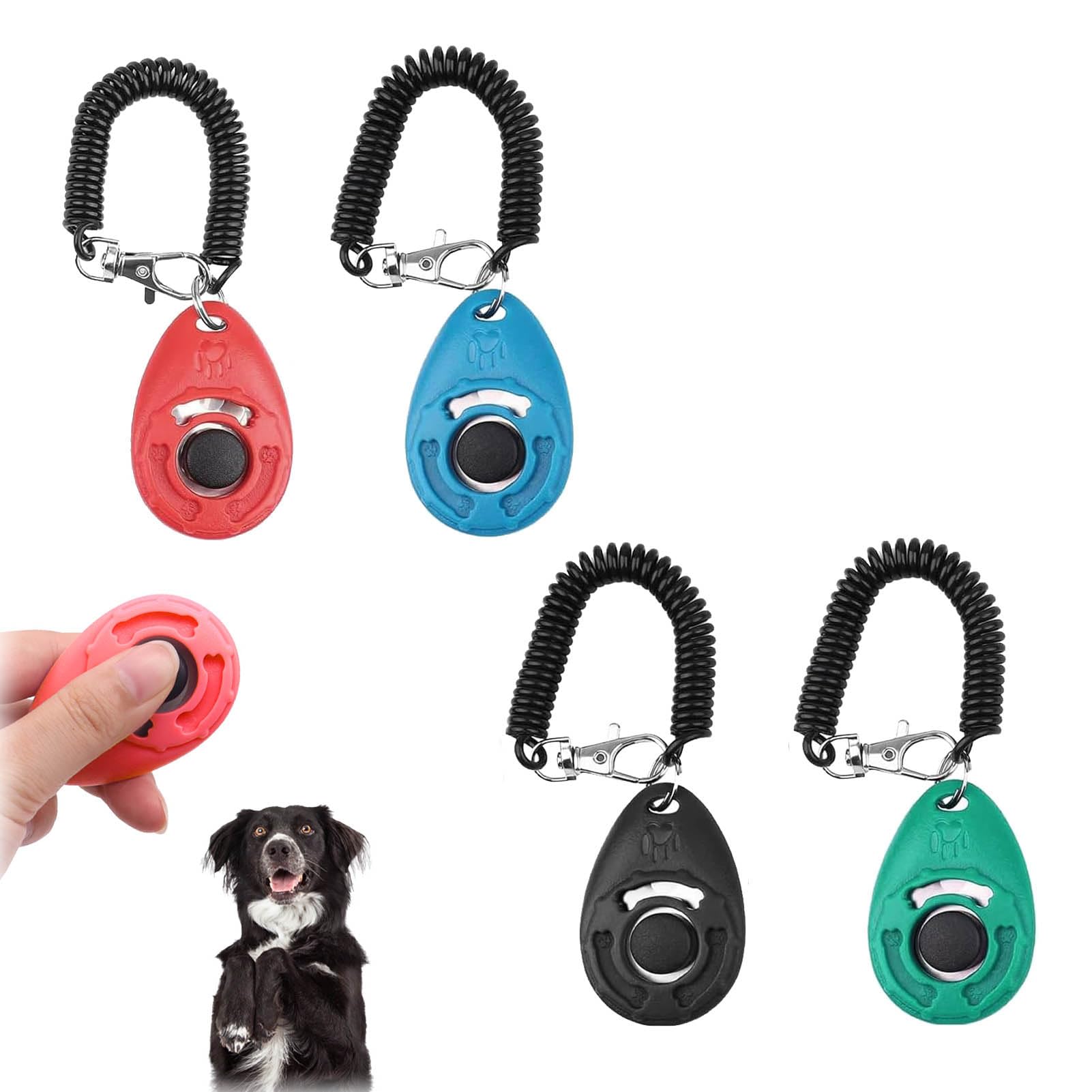 4 PCS Clicker Chien Dressage,Multicolore Clickers de Dressage pour Animaux de Compagnie avec Dragonne,Professionnel Clicker Chien Commandement Training pour Chien Chat Cheval