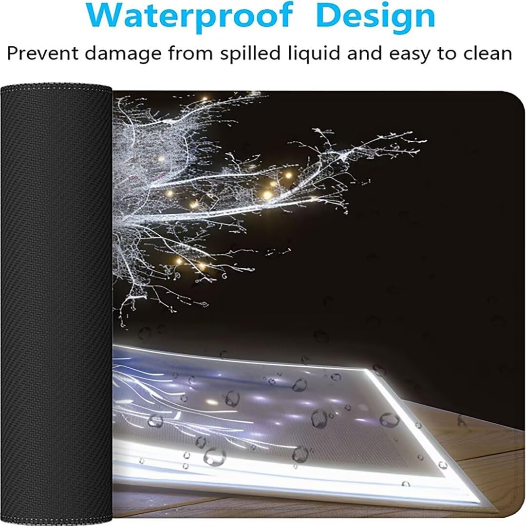 Grande Tappetino Mouse da Gioco - XXXL Oversize Mousepad - Dimensione 1200 x 600 x 3mm - XXL Formato Oversize da scrivania e Tavolo - per Mouse e Tastiera Bianco Albero Della Vita