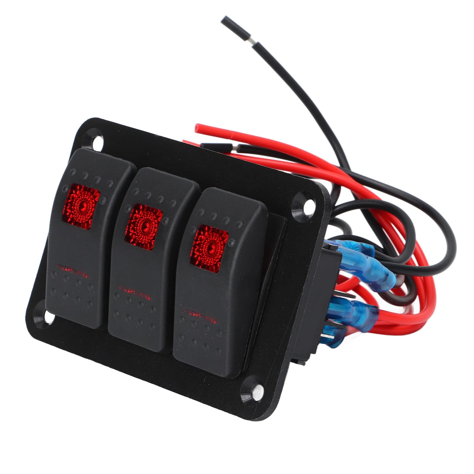 Ausla Panneau de Commutation à 3 Gangs PP en Aluminium, Panneau de Commutation DC12V 24V IP65 LED Rouge étanche pour Voiture Bateau RV Camion Commandes Barre Lumineuse Phare Feu Arrière