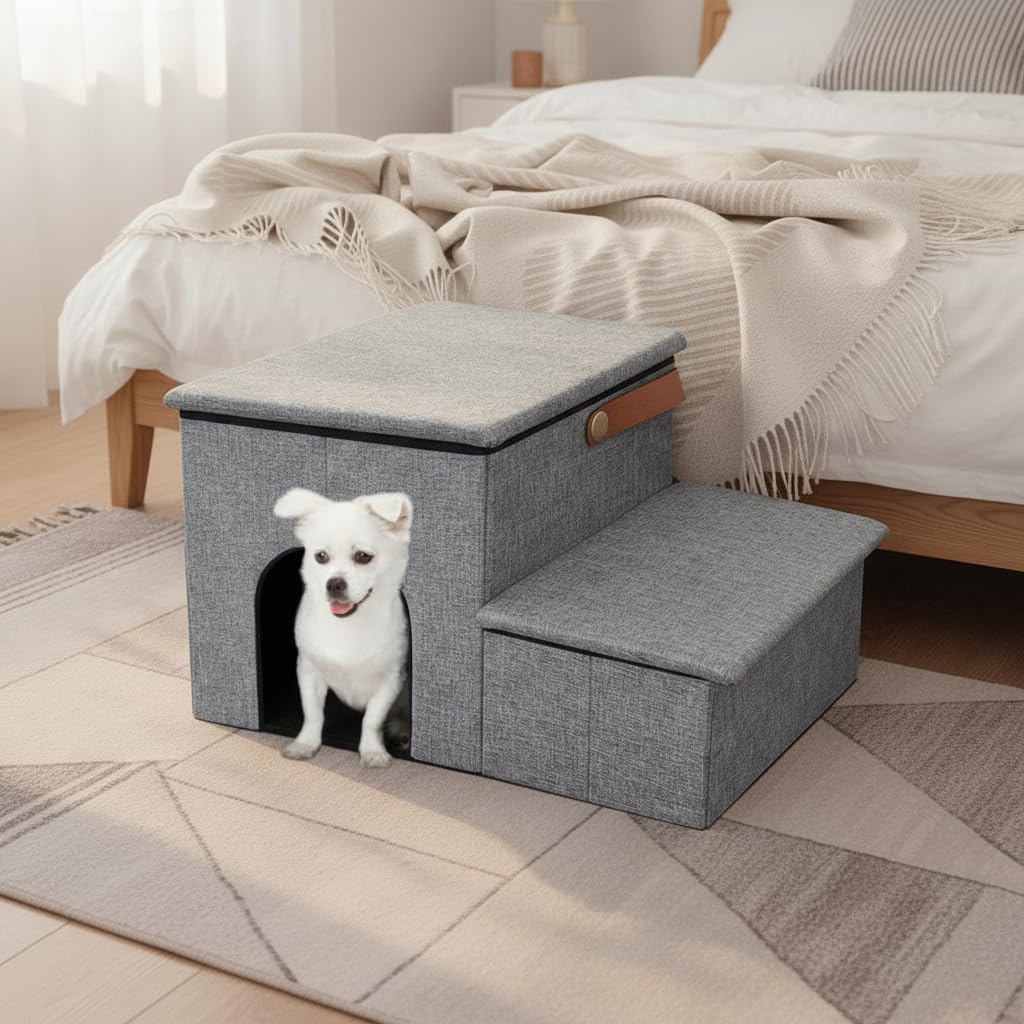 Escalera para Perros Pequeños, Rampa para Gatos con Almacenamiento, Escaleras Plegables para vía Sofá