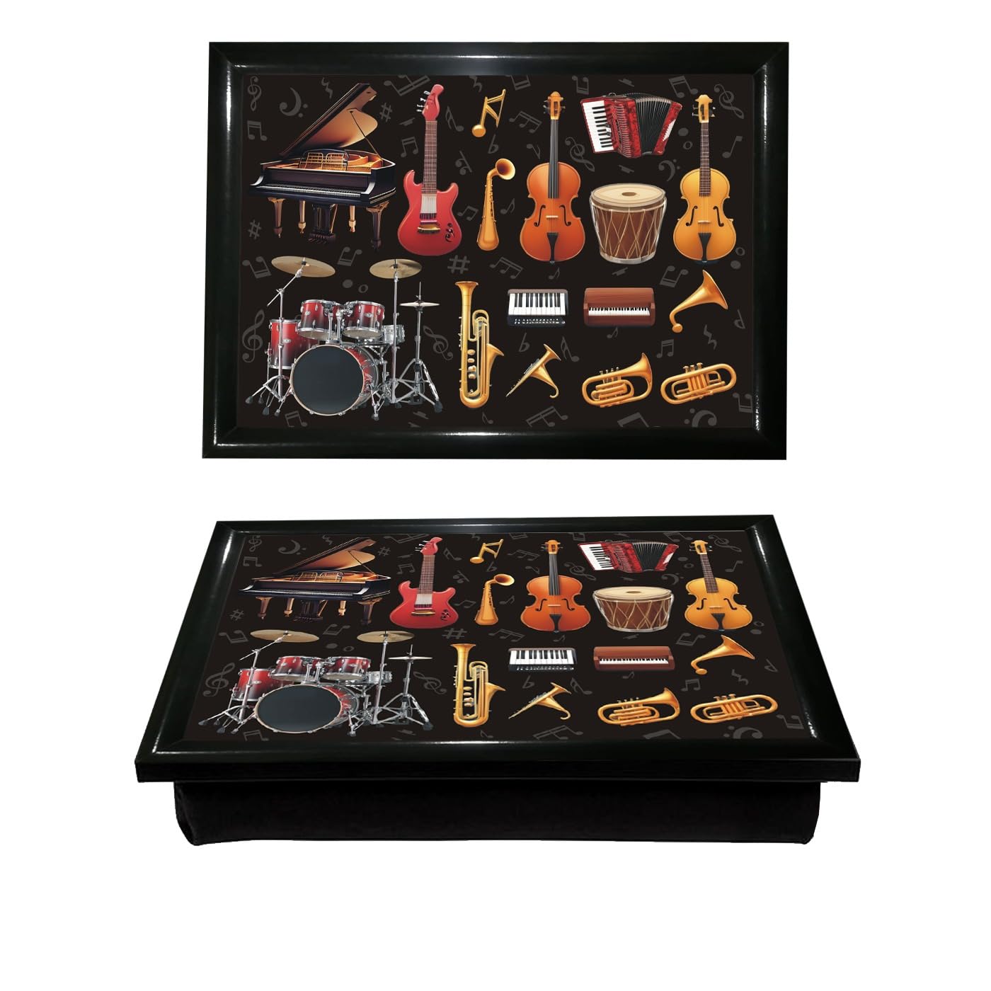Lap Tray Famous Musical Instruments Bean Bag Base LapTray cushioned Breakfast Bed tray, Black Padded Portable Tray for Eating Work Caravan Camping Home Guitars