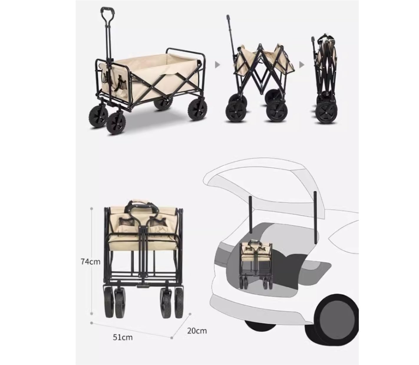 Carrito Plegable Transporte Carro Utilitario Plegable para Exteriores, con Ruedas, Mango De Empuje Ajustable para Acampar, Comestibles, Compras Deportivas Campaña Jardín(A)