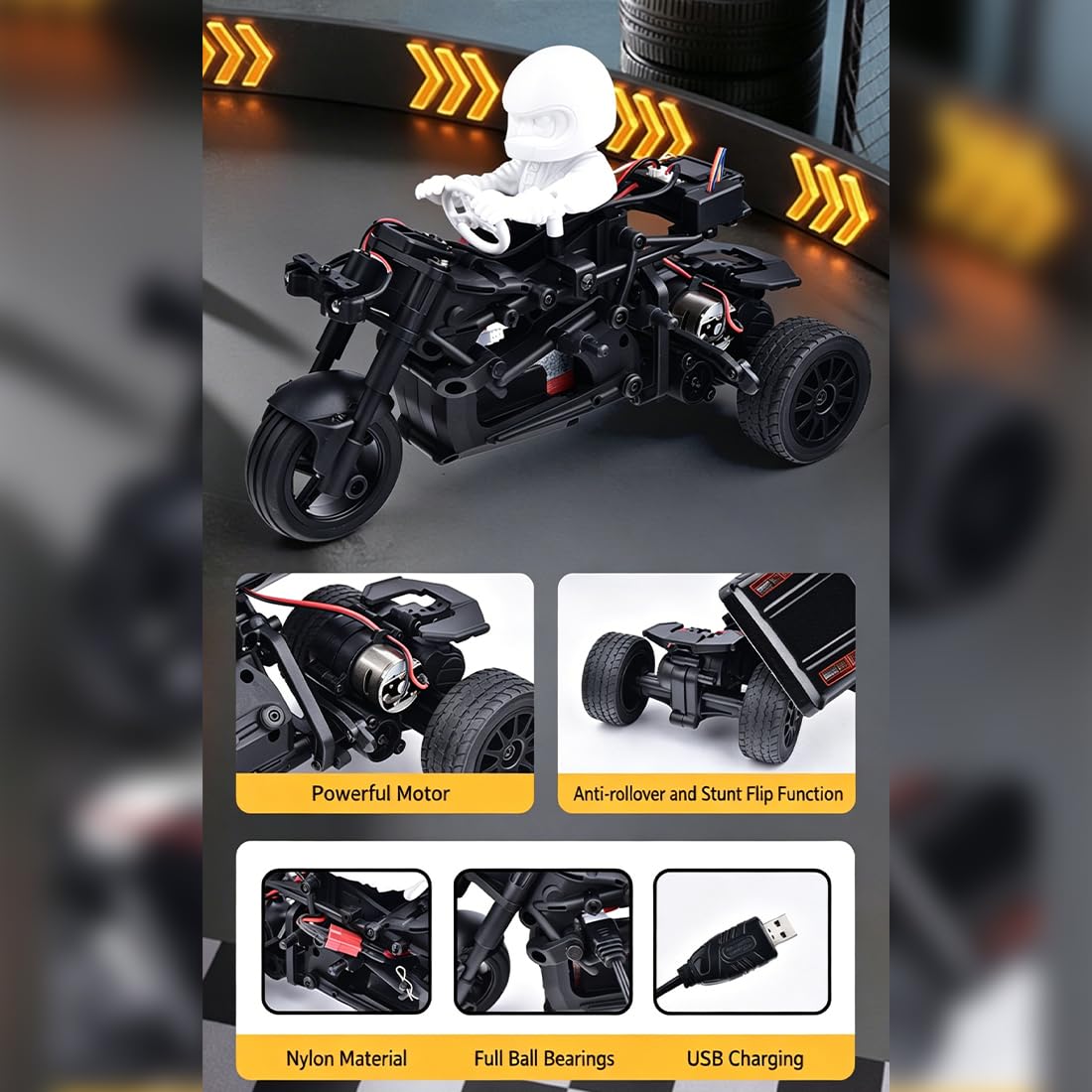 1/8 RC Trike 2.4GHz 3WD Elektro Dreirad High Speed Fahrzeug 370 Motor LED Beleuchtung Wasserdicht Lange Fahrzeit(Blau)