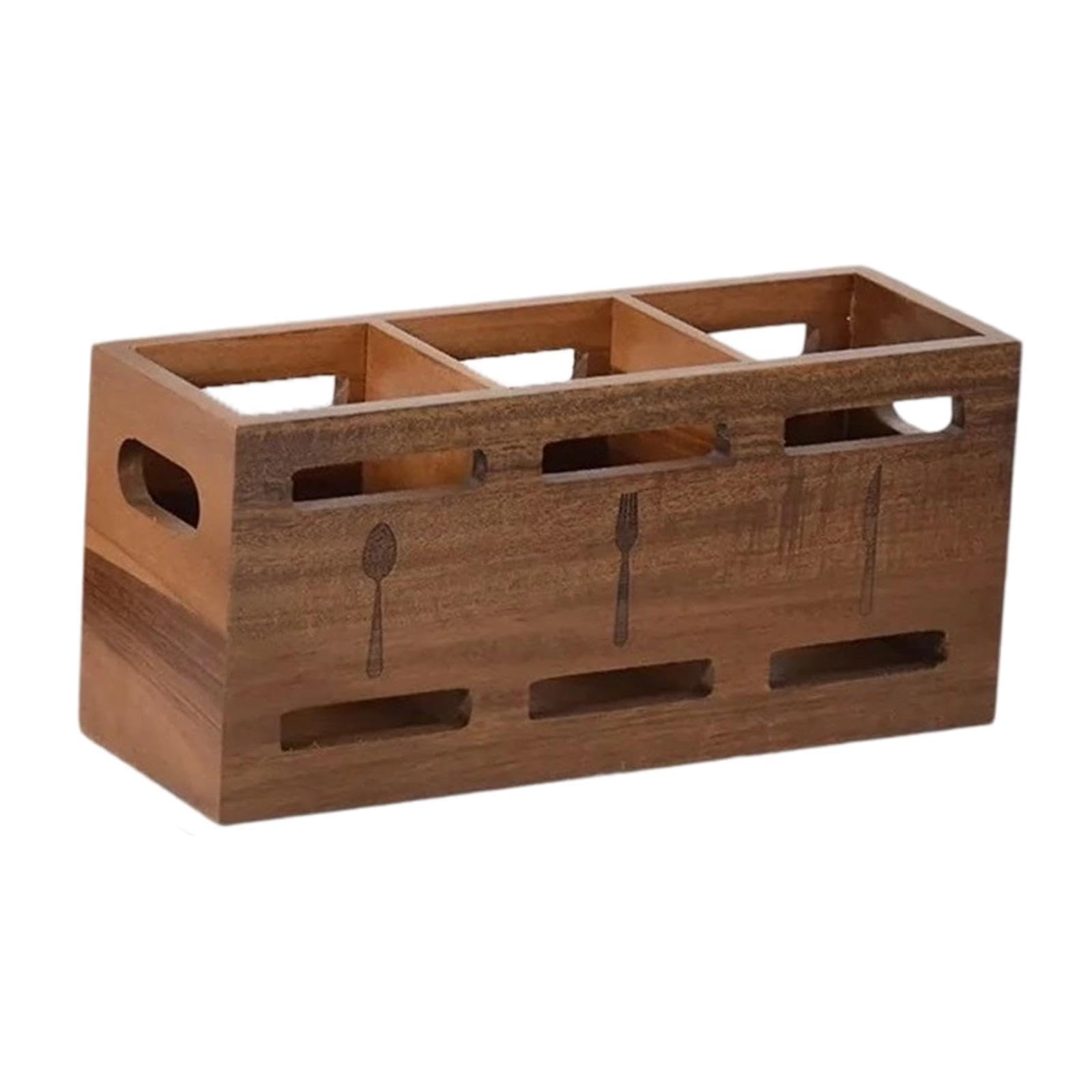 Organizador de Cubiertos de Madera, Contenedor para Cubiertos, Exhibición para El Hogar, Cocina Rústica