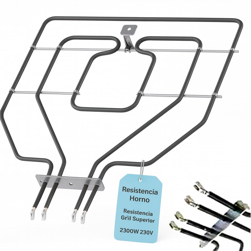 RECAMBIOS DREYMA Resistencia Grill Superior 2300W 230V 367 x 345 mm Distancia Terminales 26mm 3 Faston Recambio Horno Compatible con Balay Bosch Lynx Superser Neff Constructa Crolls Corcho Pro