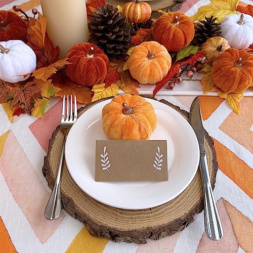 Image of Winlyn 12 Pcs Assorted Small Harvest Faux Velvet Pumpkins Decorative Fabric Foam Pumpkins in Rust Orange White for Fall Wedding Halloween Thanksgiving Table Centerpiece Mantel Farmhouse Decor