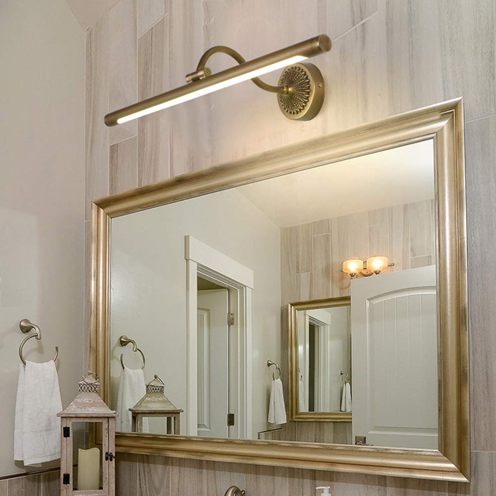 ACMHNC LED Spiegelleuchte Vintage Badezimmer Wasserdichte Spiegellampe Antik Messing Badlampe Schminktisch Wandleuchte 240° Winkel Einstellbar Schminklicht Neutral weiß 4000K,Messing,Ø58CM/12W