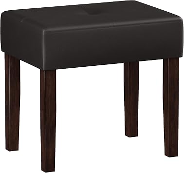 EOSVALO Leather Vanity Stool, 18.7 Inch Wide Rectangle Ottoman Bench for Makeup Room, Vanity Chair with Wood Legs for Piano Room, Bedroom,Living Room with Customizable Cherry
