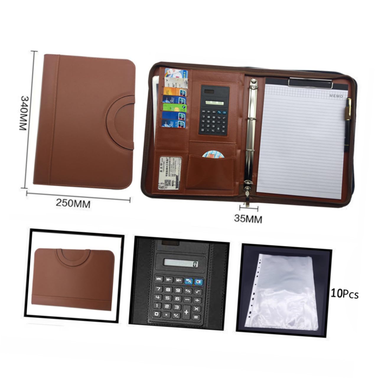 LALAFINA Cartella Portadocumenti Multifunzionale in Pelle Pu A4 Con Cerniera, Porta Documenti Business Con Calcolatrice e Tasche Multiple, Organizer Ufficio Con Manico Per Lavoro e Riunioni