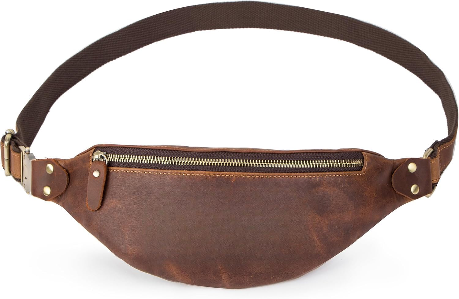 Slim Crazy Horse Leather Waist Pack for Men Women - Minimalist Vintage Crossbody Belt Bag with Detachable Strap (Dark Brown, Medium)