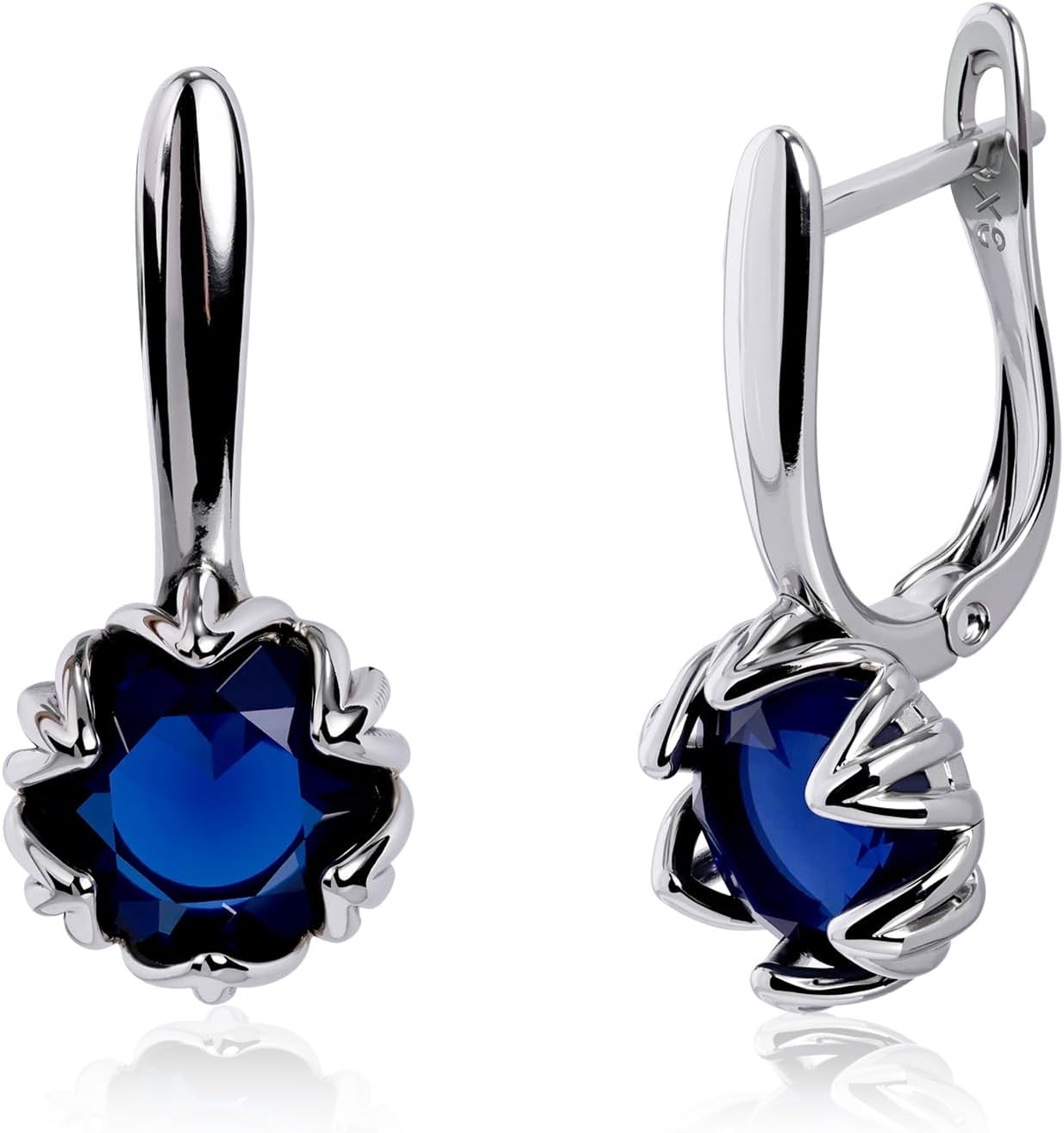 Flower Bud Earrings for Women Round Birthstone Sterling Silver Huggie Hoop Earrings Handmade Hypoallergenic Unique Jewelry - Sapphire & Emerald