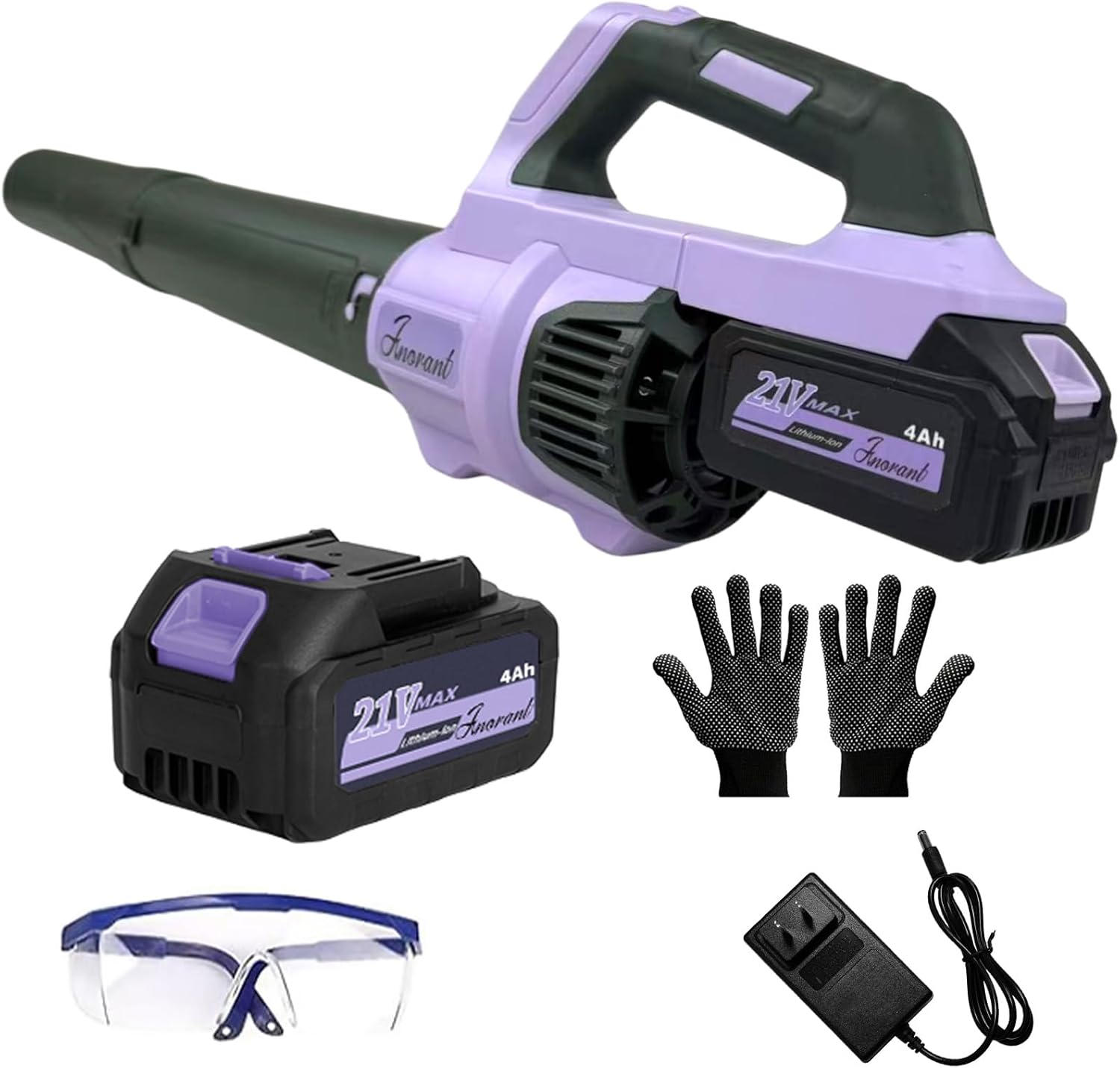 Leaf Blower Cordless with Battery and Charger, 500 CFM/200 MPH, Electric Leaf Blowers with 2 Speeds, 2 Extended Tubes,1 x 2.0 Ah Battery-Powered Leaf Blowers for Lawn Care Blowing Leaves Yard(Purple)