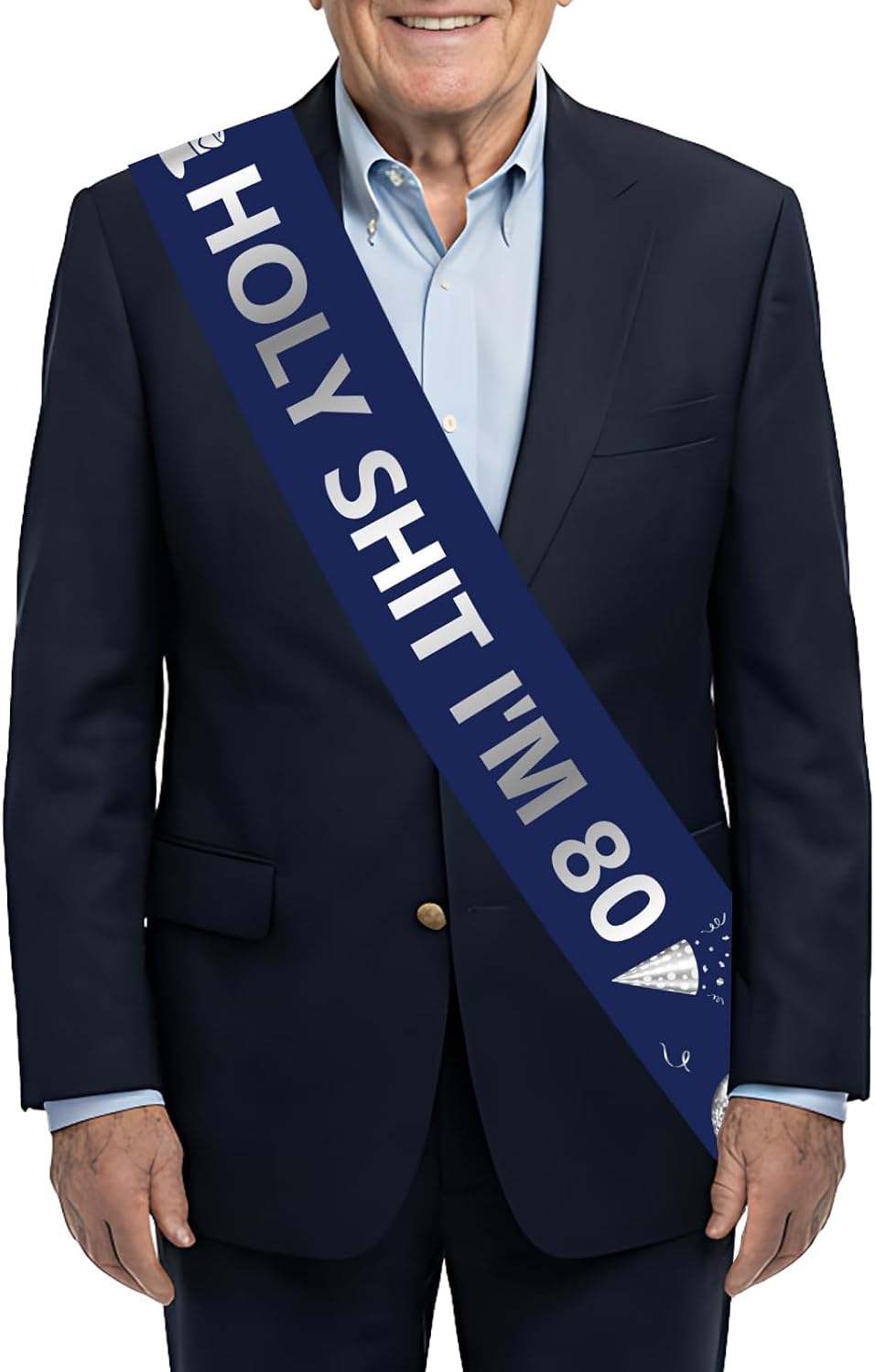 Holy Shit I'm 80 Sash Funny 80th Birthday Party Decorations Happy 80th Birthday Sash for Man and Women Navy Blue 80th Birthday Party Gift Favors