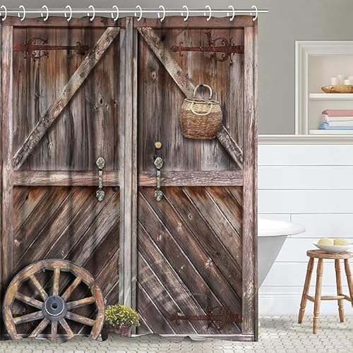 RosieLily Rustic Barn Door Shower Curtain 36x72 with Hooks