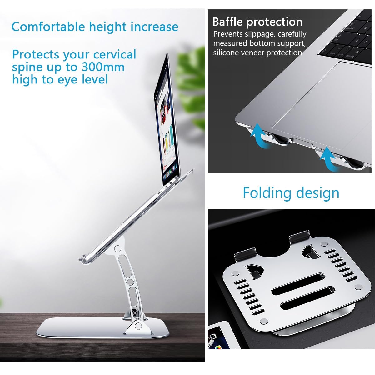 Składana Podstawka Pod Laptopa Rozpraszanie Ciepła Uchwyt Na Laptopa Na Biurko,Kompatybilny Z MacBook Air Pro Wszystkie Laptopy Do 15,9 Cala, Aluminiowa Podstawka Pod Notebooka (Color : Silver)