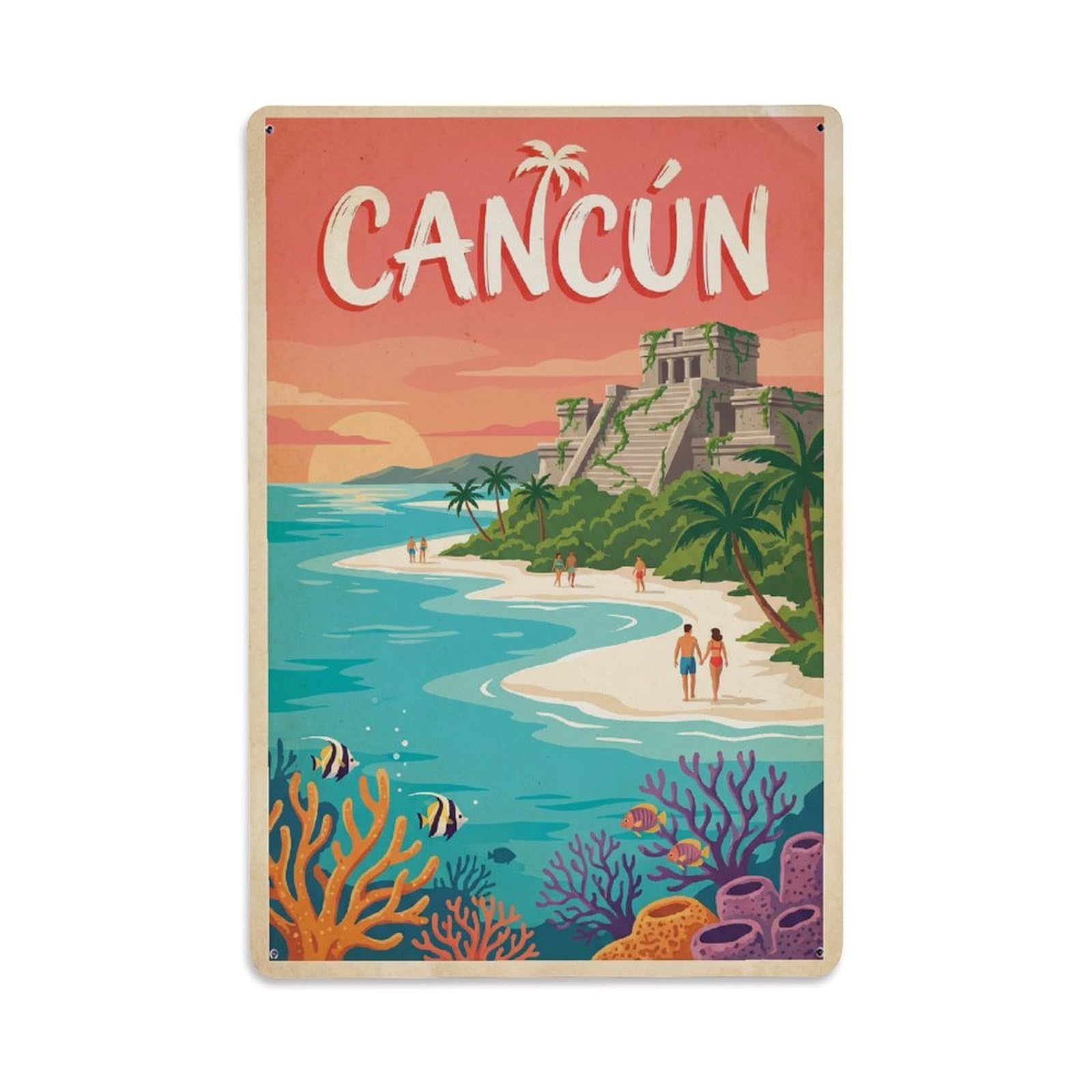Huiyhb 8X12inch(20X30cm) Travel Retro Mexico Cancun Metal Tin Sign