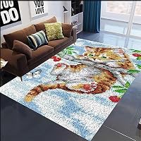 Kit Tapis Point Noué DIY 43x43cm Fleur - Broderie Latch Hook Pour Débutants