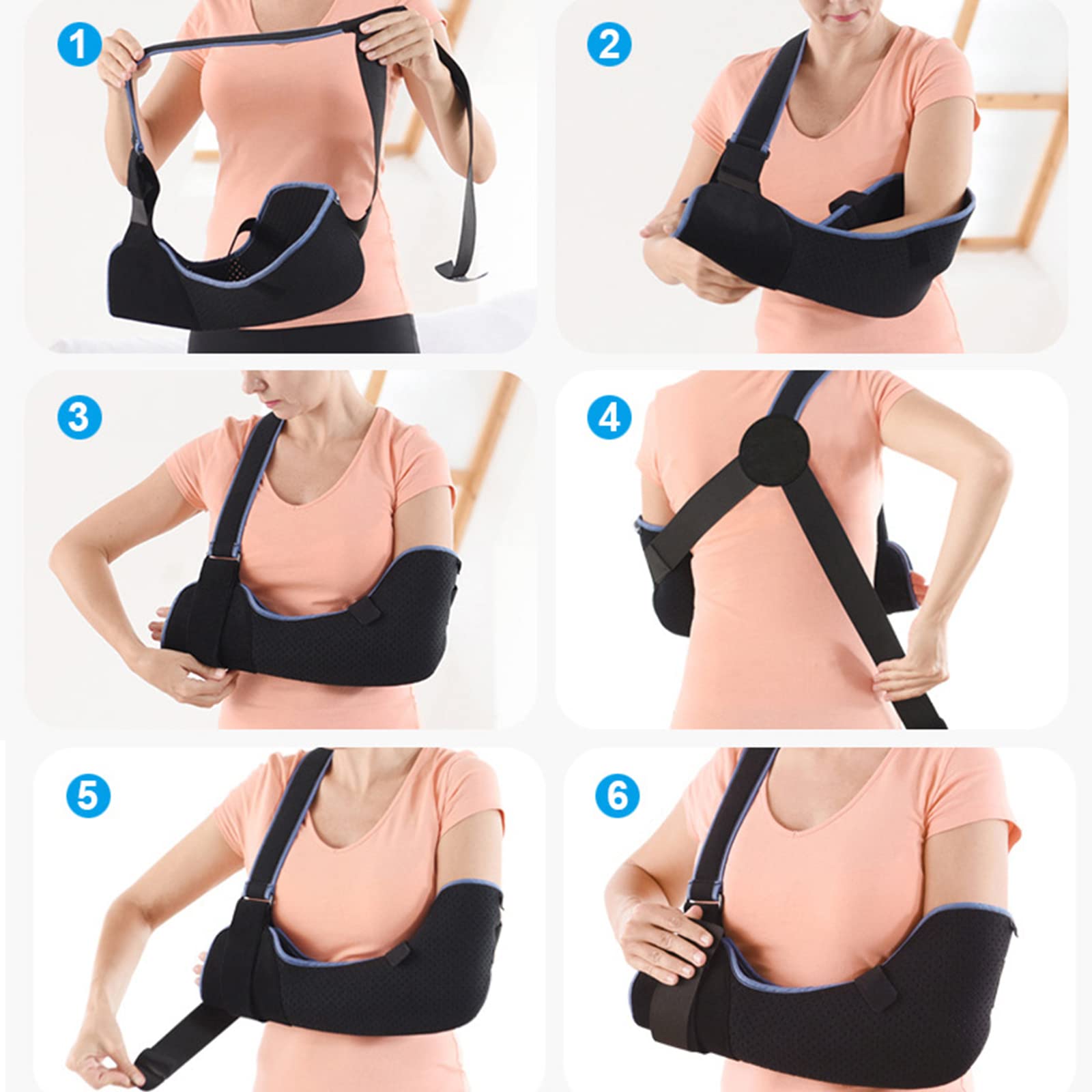 Inmovilizador de hombro con cabestrillo para brazo, abrazadera de soporte para manguito rotador, cabestrillo médico cómodo para lesiones en el hombro, brazo izquierdo y derecho, repara a las