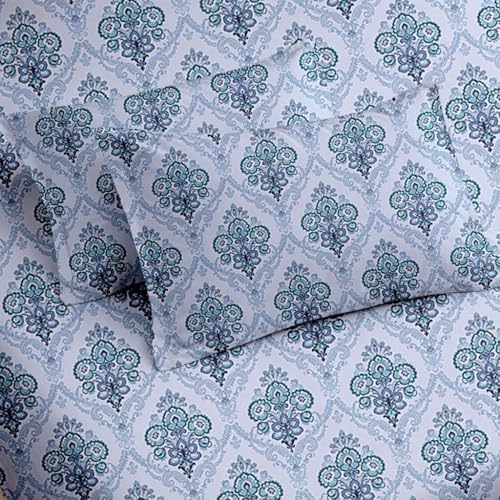 Image of Raymond Bedsheet 100% Cotton Feel Bedsheets 200 TC for Double Bed King Size (108 x108 Inch) with 2 Large Size Pillow Covers | Soft and Breathable | Wrinkle-Free | Premium Printed Design Royal Blue