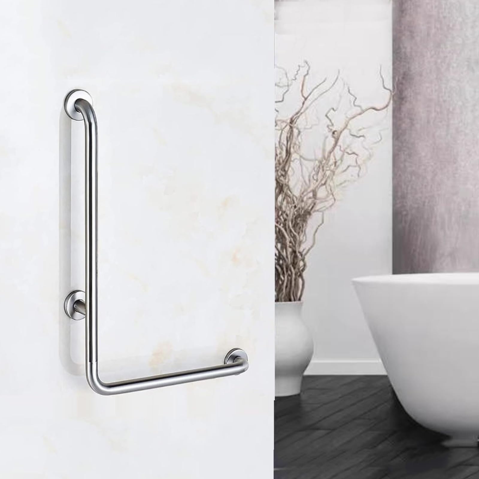 Maniglione Bagno Disabili, Maniglioni a L, Acciaio Inossidabile, Ausili for la Vita Quotidiana di Anziani Disabili(70X60cm/26x24in)