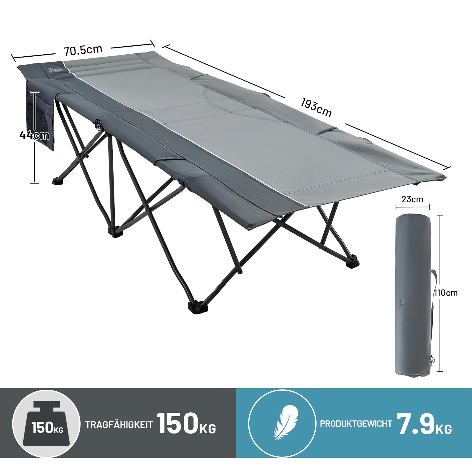 TIMBER RIDGE Feldbett Klappbar 150KG XXL Klappbett Camping All-in-one