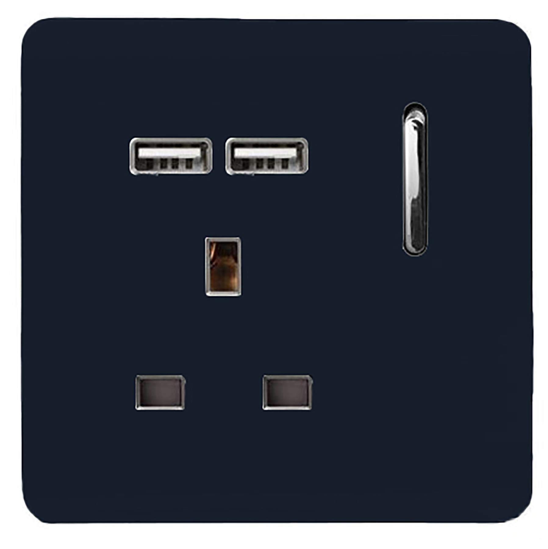 Trendi 1 Gang Artistic Modern Glossy 13 Amp 2X2.1ma Usb Switched Tactile Navy 631576355913