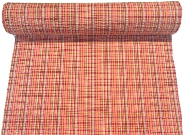 Stripe Plaid Seersucker Orange Apparel Fabric Yarn Dyed Cotton Lycra 47 Inches Wide by The Yard