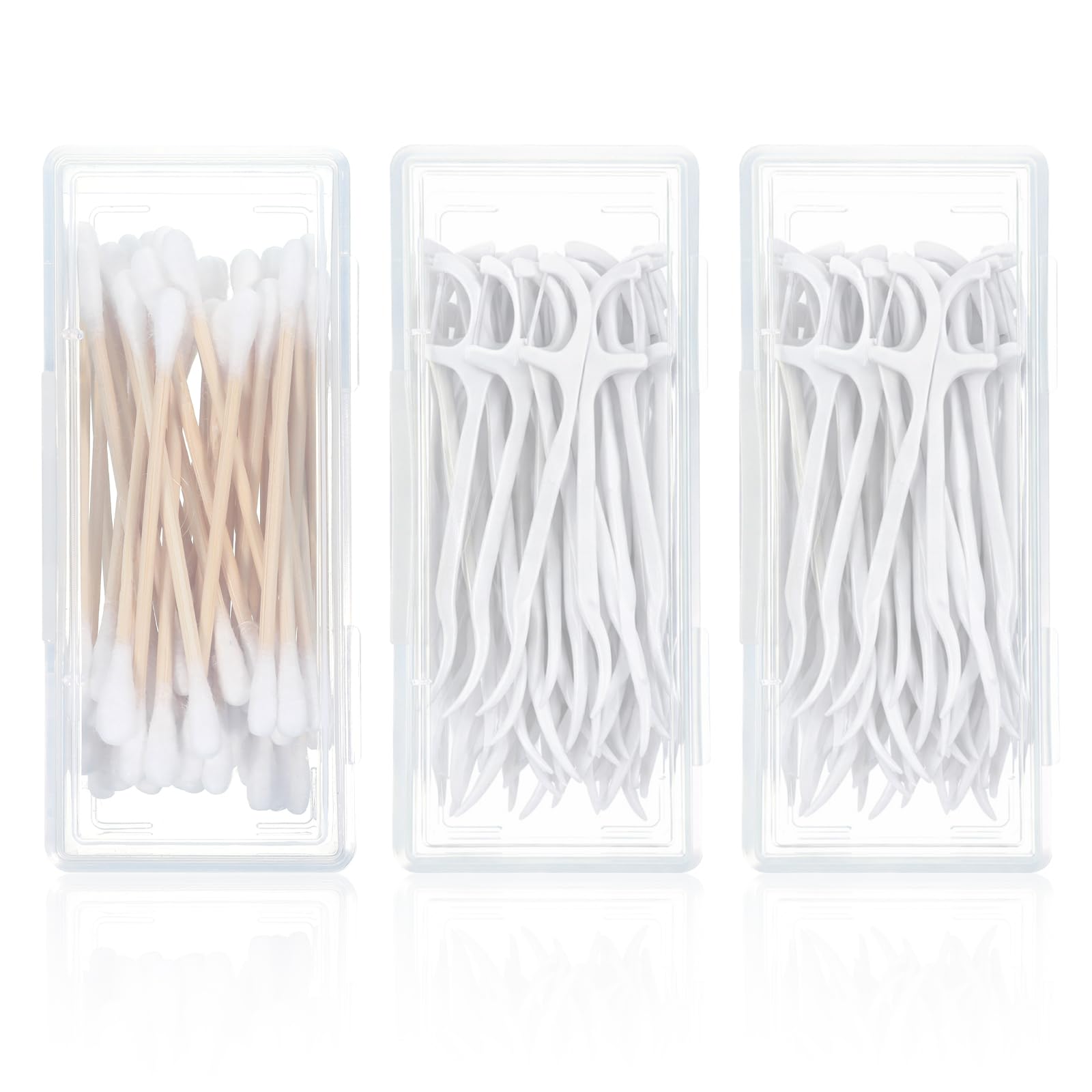 3 Pcs Cotton Swab Holder for Travel Portable Small Dental Floss Containers Floss Picks Case Storage Boxes with Lid Plastic Cotton Pad Organizer Dispenser for Toothpick Makeup Sponges