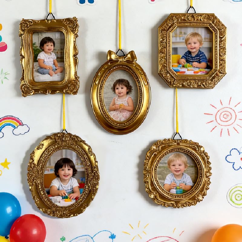 Image of Vintage Decorative Mini Picture Frames Set, Black with Gold Accents, 3 Pack Antique Style Resin Photo Frames for Wall Display, DIY Jewelry, Photography (Gold)