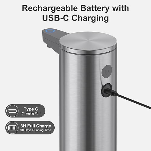 Miniatura 5 de Mbillion Dispensador automático de jabón espumoso sin contacto, dispensador recargable por USB, dispensador eléctrico de 5 niveles, dispensador de