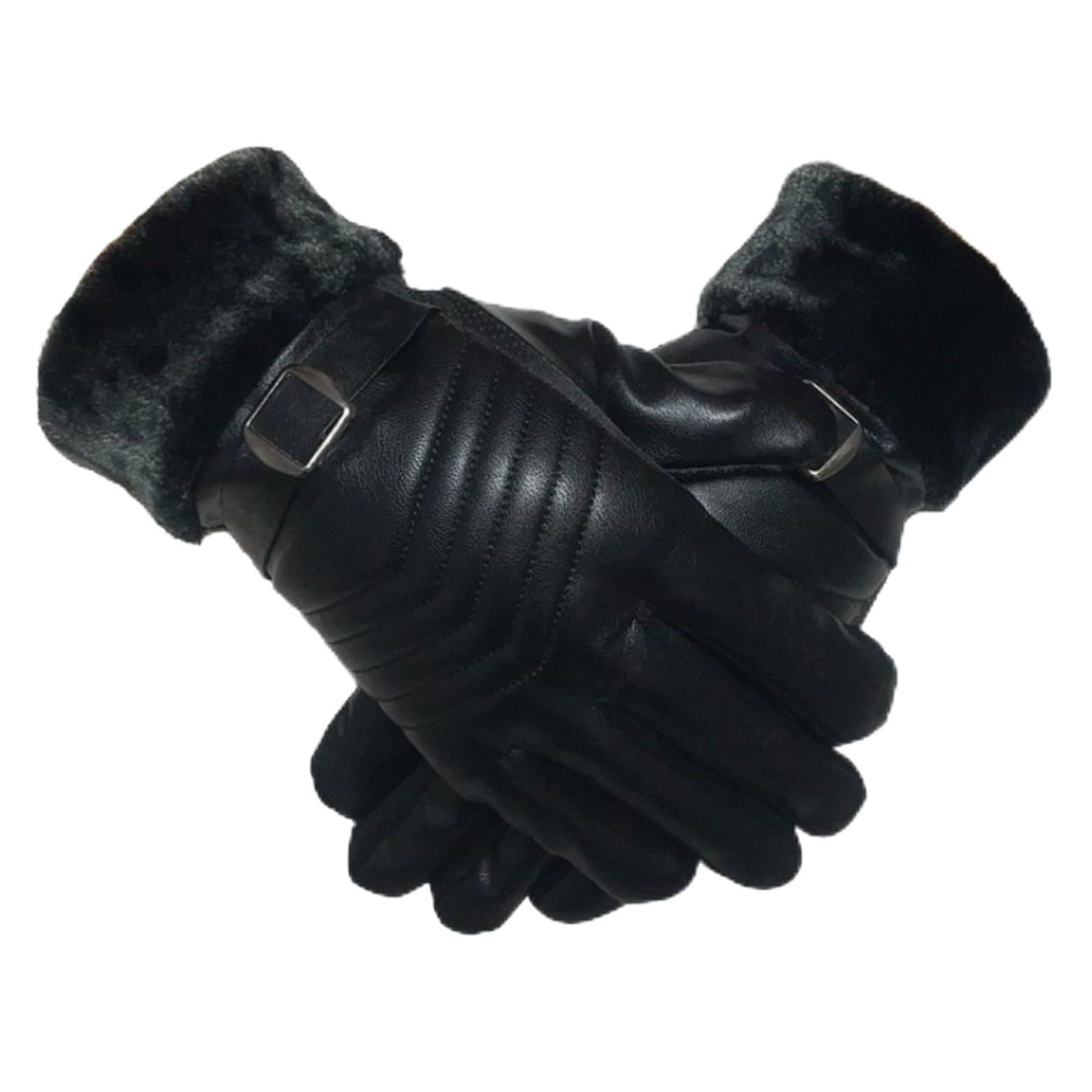 Mens PU Windproof Motorcycle Gloves Thickened Wear-Resistant Cycling Gloves Comfortable Fleece-Lined Warm Glove