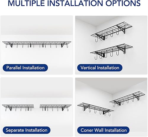 Miniatura 5 de FLEXIMOUNTS Shevling de pared de garaje 1 x 4 pies con 6 ganchos para bicicleta 1 paquete de sistema de organización de garaje con colgadores de