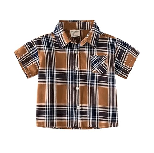 Image of Toddler Baby Plaid Short Sleeves Shirt Lapel Button Pocket Infant Kids T-Shirt Comfy Casual Summer Children