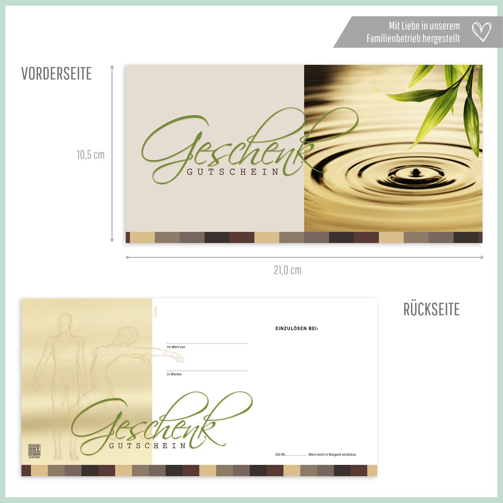 Gutschein-Set. 50x Gutschein + Kuvert + Schleife. Für Kosmetiksalon Wellness Massageinstitute, blanko zum selber Ausfüllen.