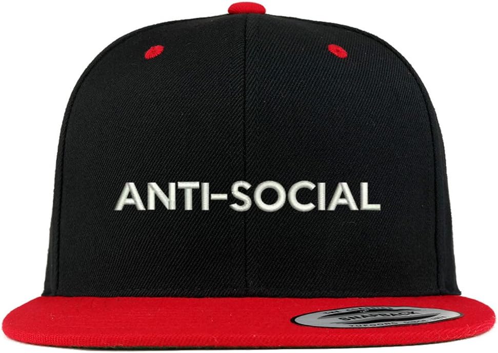 Trendy Apparel Shop Anti Social Embroidered Premium 2-Tone Flat Bill Snapback Cap