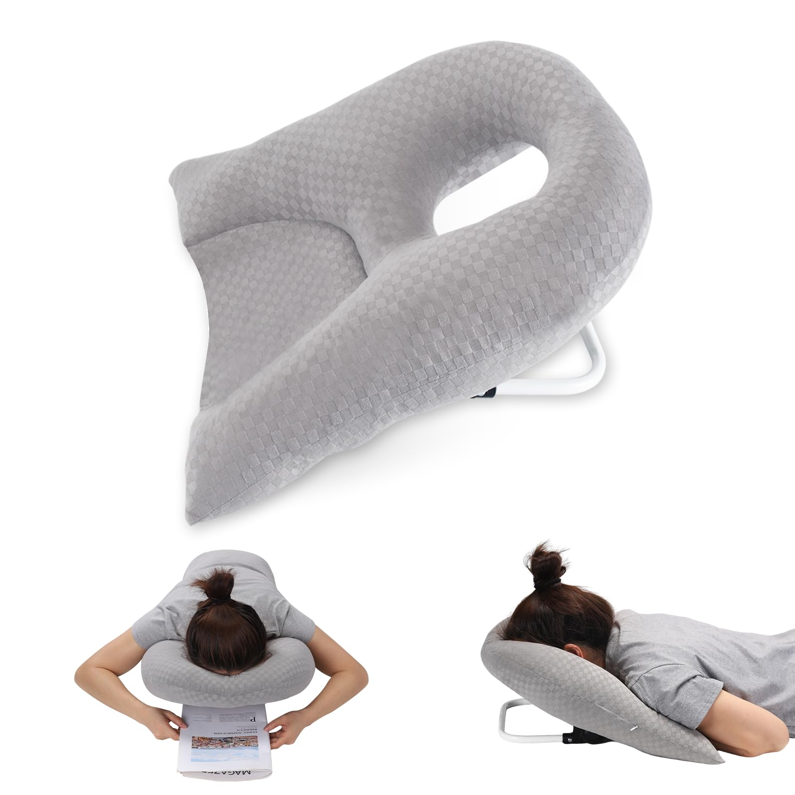 Newly Upgraded Face Down Pillow After Eye Surgery, Prone Pillow with Arm Hole for Face Down Sleeping, Retina and Vitrectomy Lying Pillow, Post Eye Surgery Recovery (Light Grey)