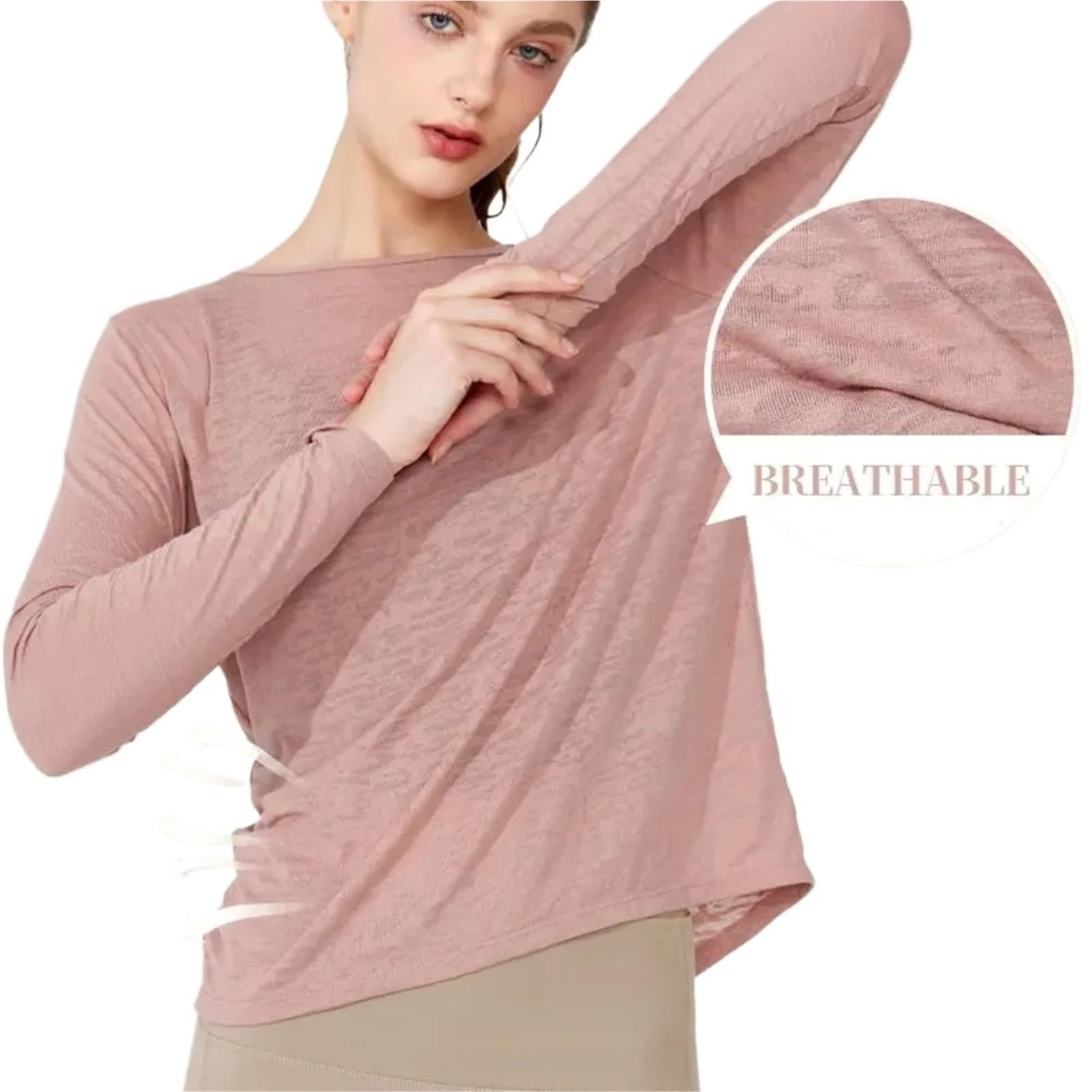 Maglietta da yoga Abbigliamento da yoga a maniche lunghe, completo sportivo femminile Abbigliamento sportivo Donna Palestra Camicette sportive da donna, Top da allenamento Pilates Camicia fitness(Pink
