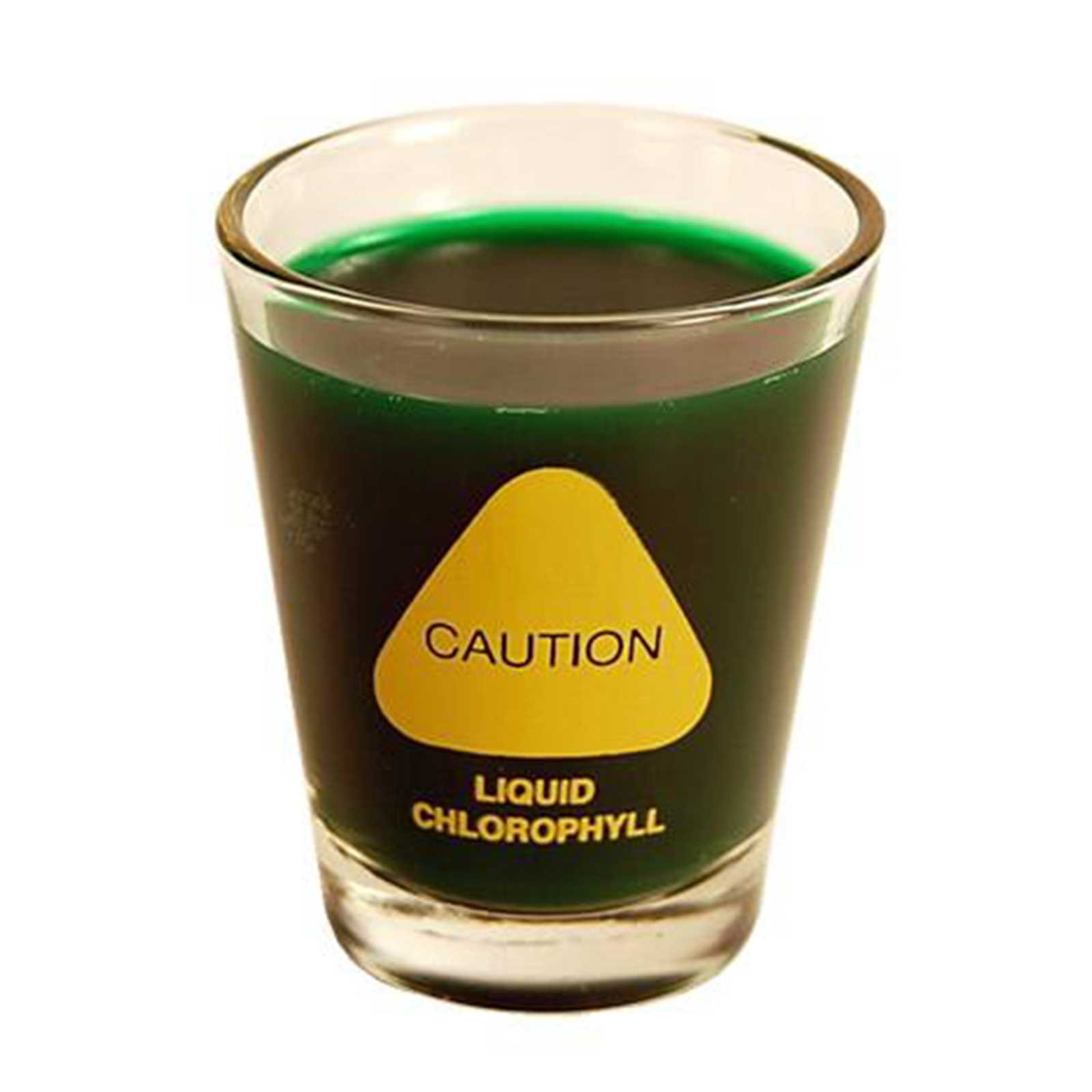 Wheatgrass Shot Glass - 2 Oz. - Humorous: Caution... Liquid Chlorophyll - Wheat Grass Juice Shotglass