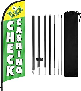 Check Cashing Advertising Feather Flags Banner 8Ft, Check Cashing Swooper Flag with Pole and Ground Stake, Advertising Feather Flag Signs for Check Cashing Business