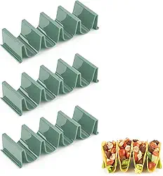 Suporte de taco verde escuro – pacote com 3, bandeja de taco em forma de onda para festa, comporta 4 tacos cada, pode ser lavada na lava-louças e empilhável