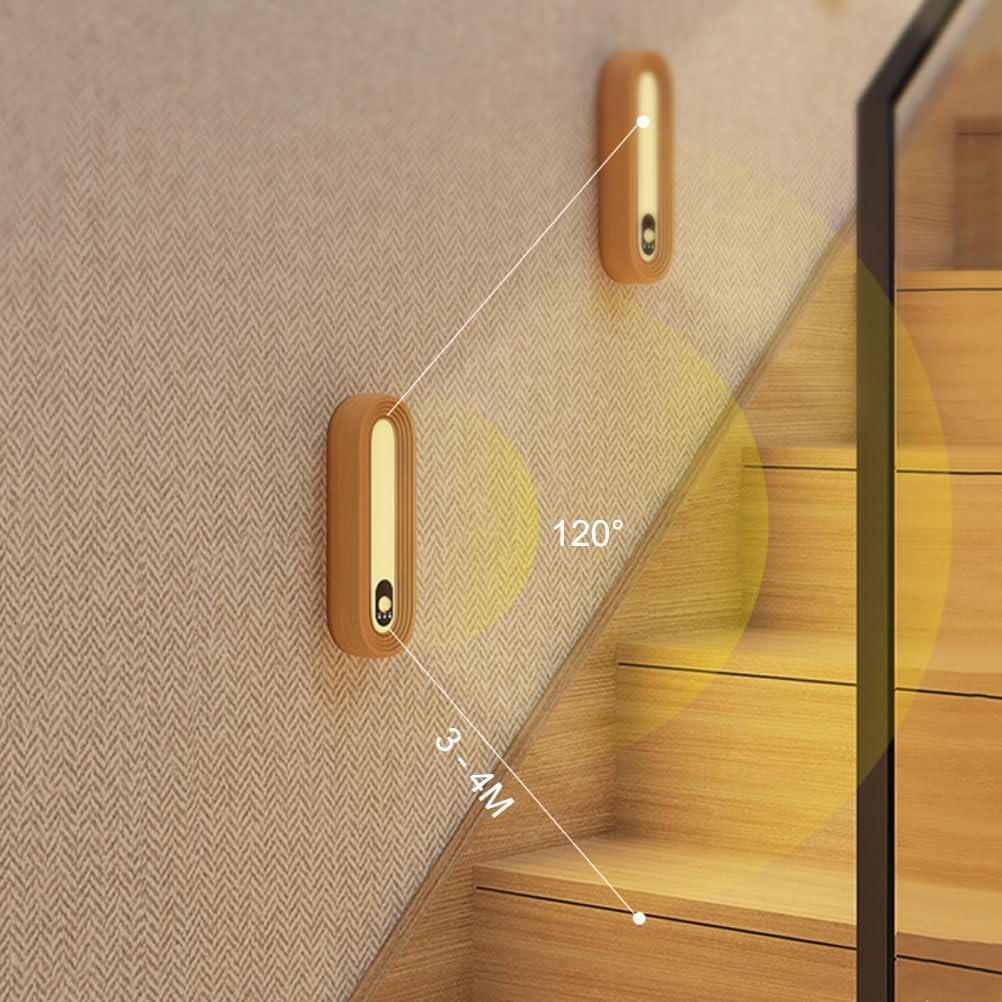 EaEa LED Kabellos Holz Tischlampe mit Bewegungsmelder, Akku Nachttischlampe Tischleuchte 4000K Warmweiß USB Aufladbar 3W Magnetisch Nachtlicht für Wand, Schreibtisch, Schlafzimmer, Treppenlicht,B