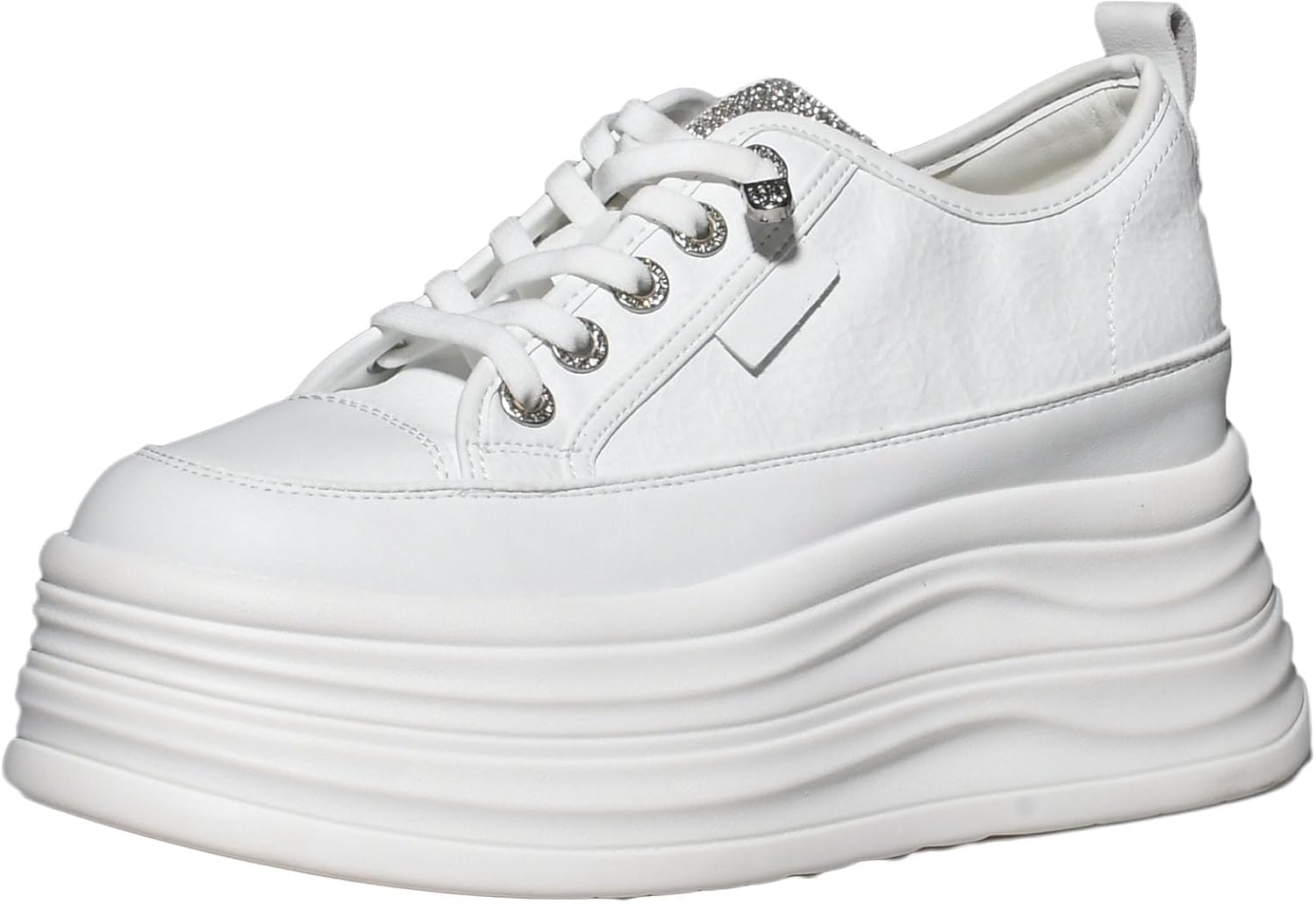 JYSGYLT 4 inch White Platform Sneakers for Women - Chunky Non Slip Sole Slip On Casual Shoes Women’s Fashion Sneakers with 7cm Platform & 2cm Hidden Heel Walking Shoes (White/Black)