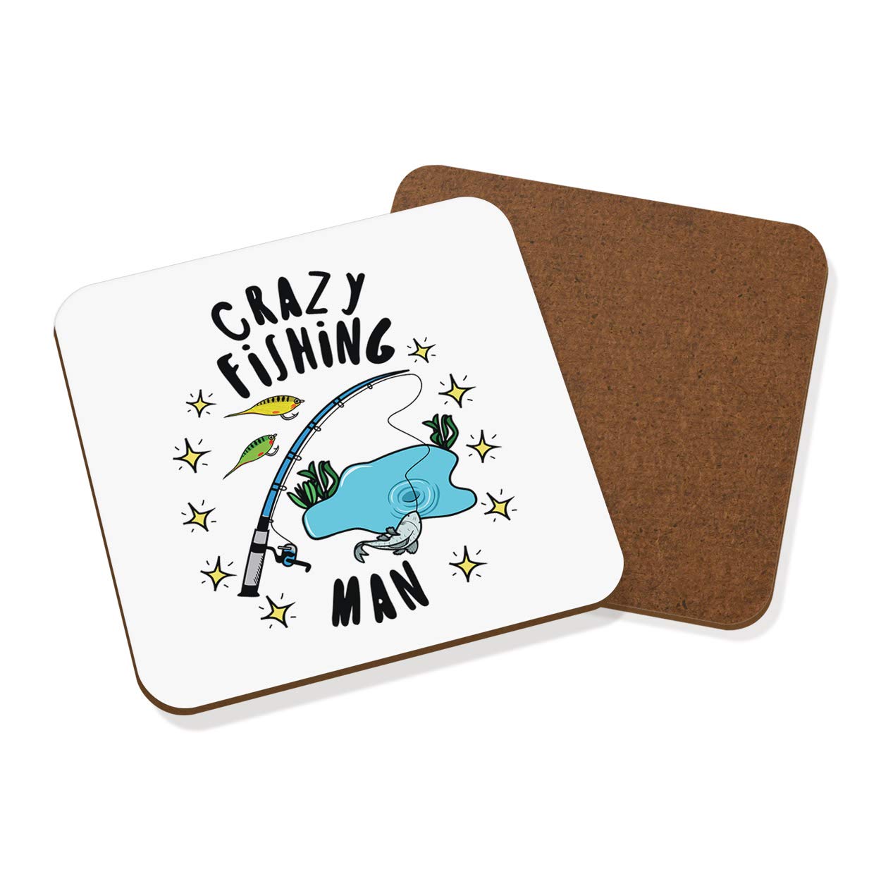 Crazy Fishing Man Stars Coaster Drinks Mat