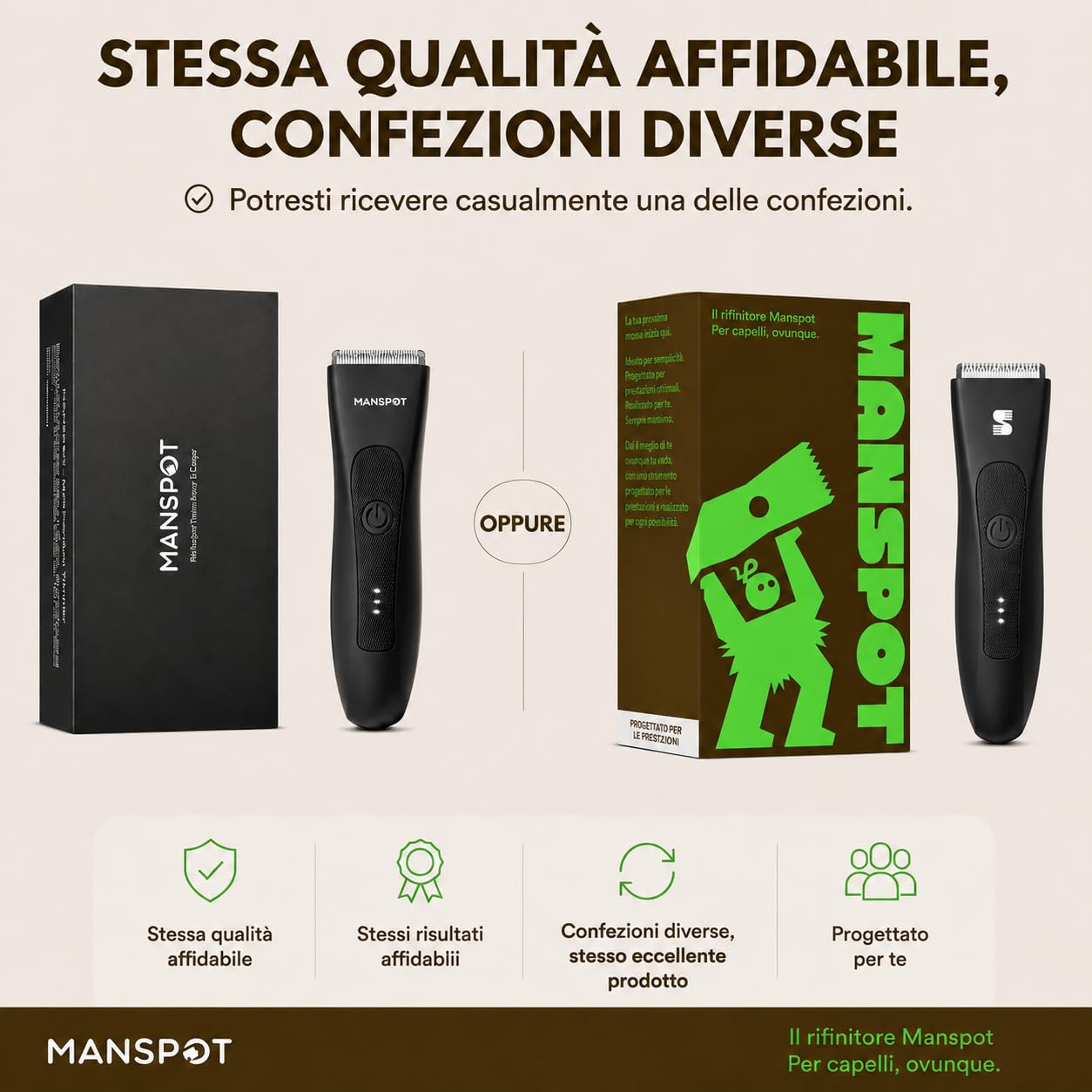 MANSPOT Rasoio Elettrico Corpo Uomo, Depilatore con Lama in Ceramica | Ipoallergenico, IPX7 Impermeabile Wet & Dry, 4 Pettini Guida per Parti Intime, Zone Sensibili, Barba, Braccia, Gambe, Ascelle