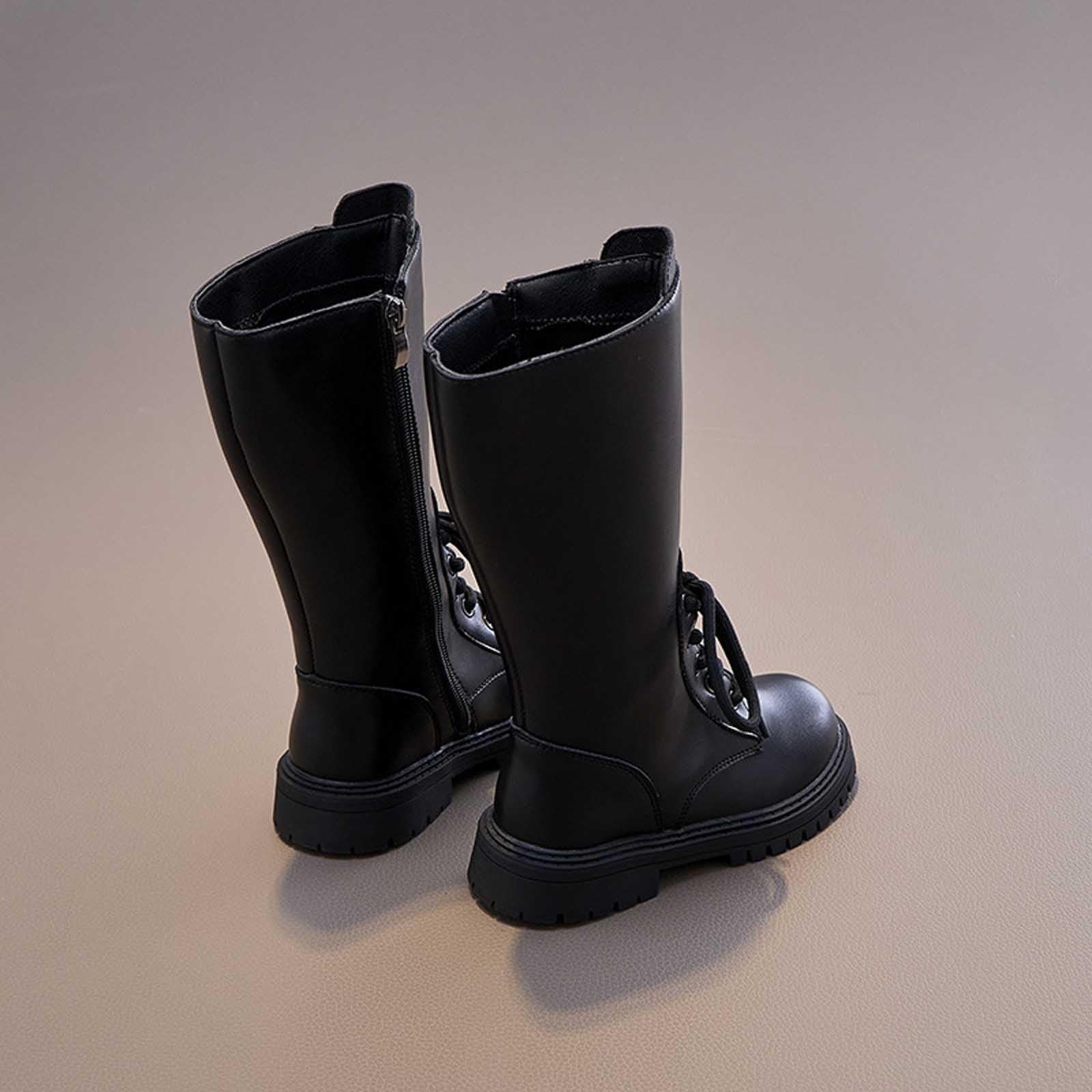 Generico Stivaletti Bambina con Lacci,Stivali Alti Fino al Ginocchio per Bambine Eleganti Stivali Alti in Pelle con Lacci per Ragazze Giovani