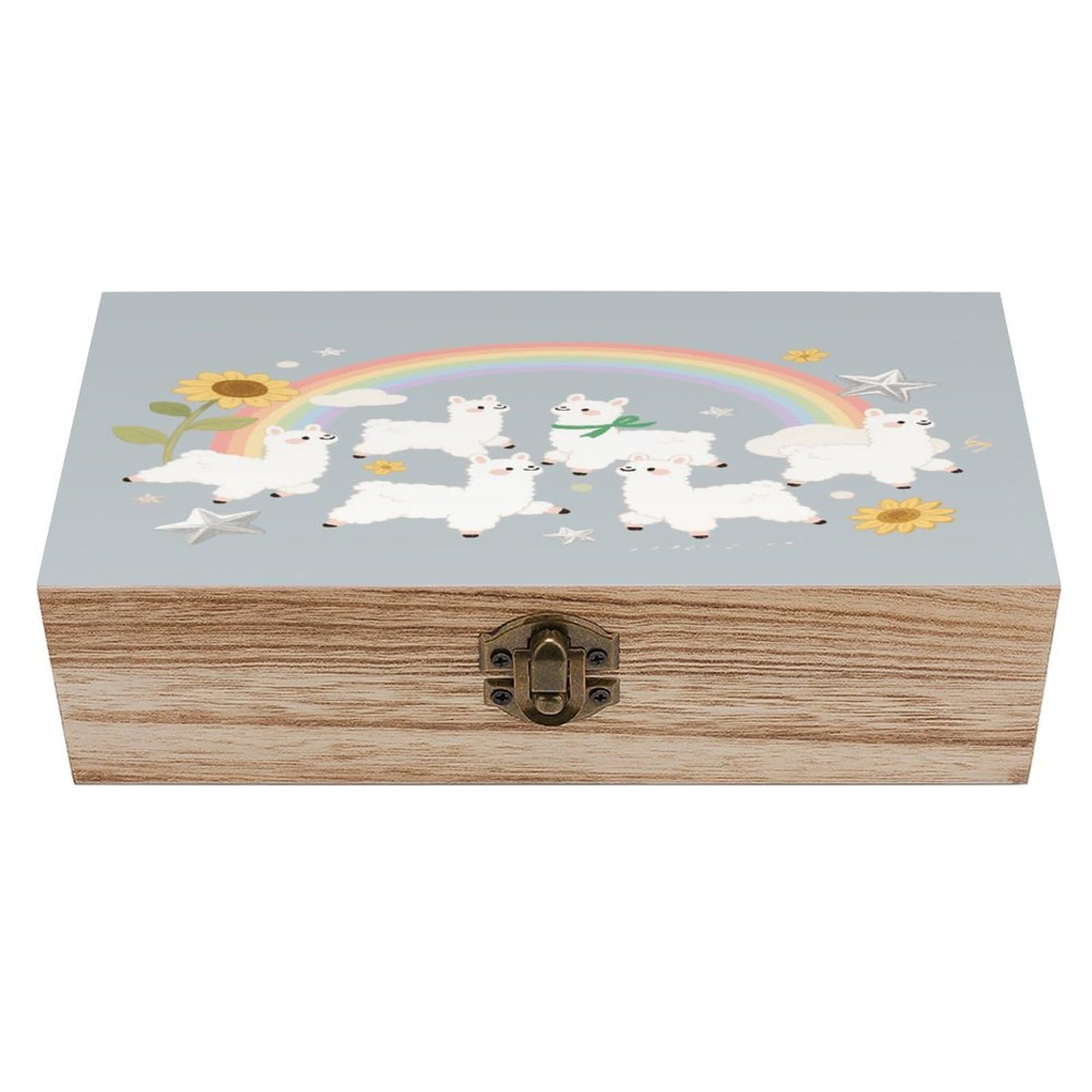VstaDank Cute Alpaca Cactus Wooden Storage Box Vintage Style Wooden Storage Case with A Hinged Lid Memory Treasure Boxes Decorative Jewelny Photos for Organizer 7.9 * 3.7 * 2.3 Inch