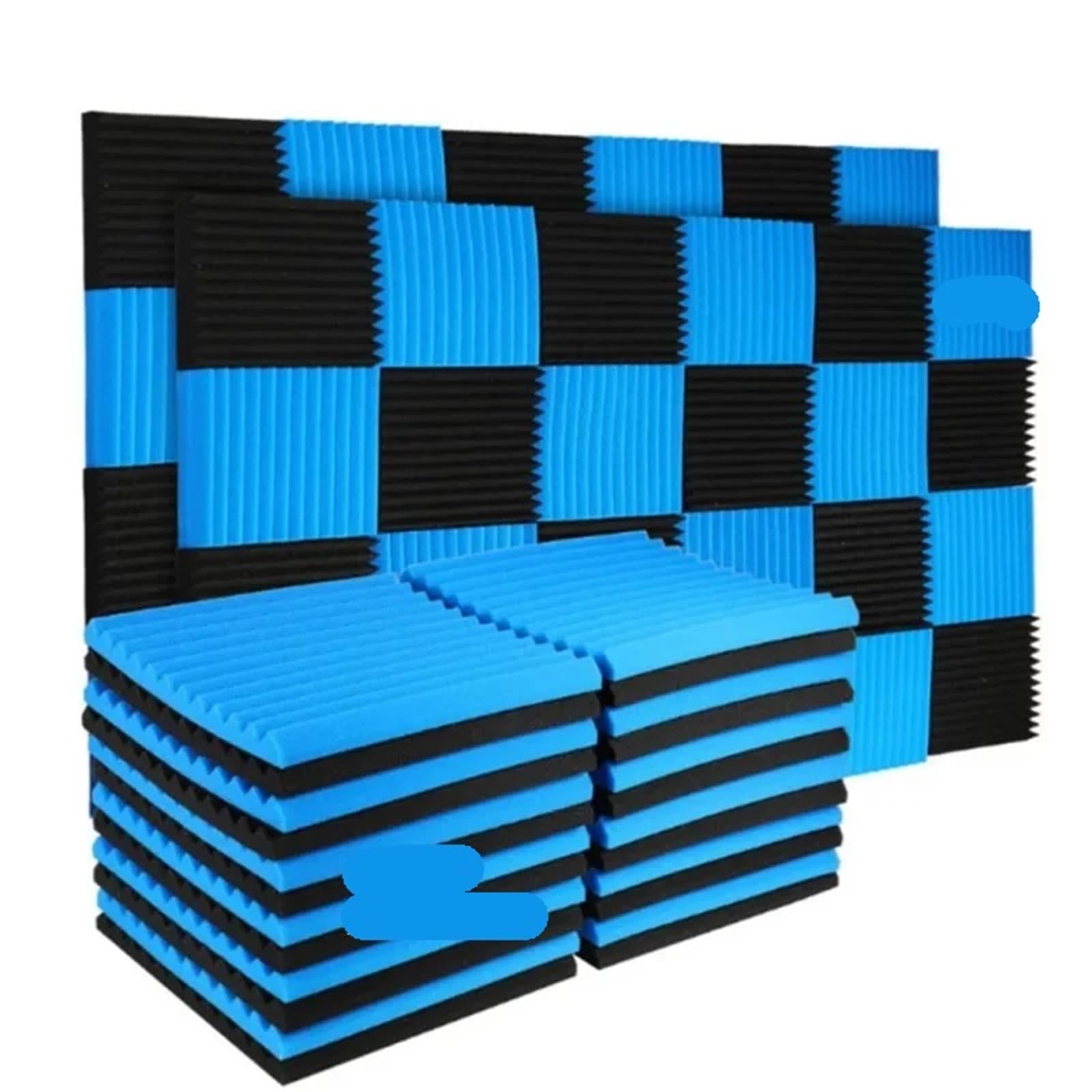 Paquete de 50 paneles acústicos estudio 1 "X 12" X 12 ", cuña espuma a prueba sonido, Panel absorbente, aislamiento acústico Para amortiguar el sonido(25Black25Blue)
